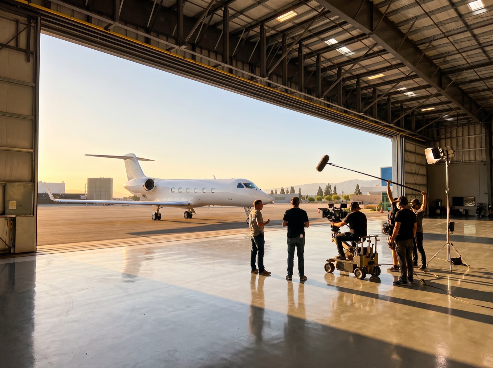 Commercial ad shoot in the hangar